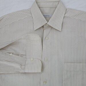Ermenegildo Zegna Shirt Mens 16 Comfort Fit Striped Button Up Cotton Long Sleeve